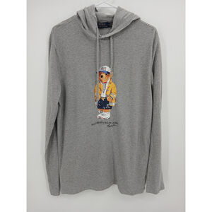 Polo Ralph Lauren Shirt Mens M Gray Polo Bear CP 93 Sailing Hooded Graphic Tee